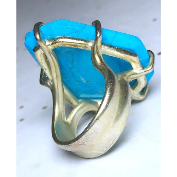 Kendra Scott Megan Aqua Howlite Stone Gold Tone Cocktail Statement Ring Size 8 - Picture 7 of 11